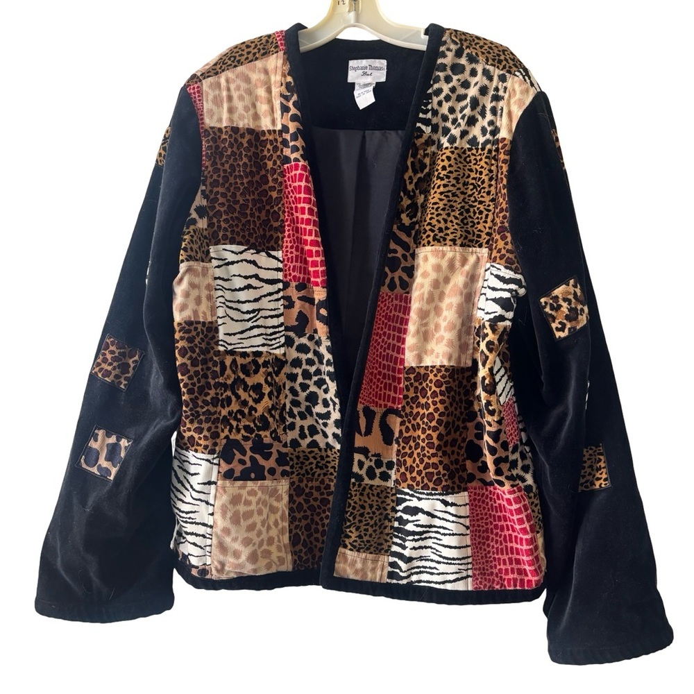 Jacket Vintage 90s Stephanie Thomas Patchwork Animal Print Blazer 0X